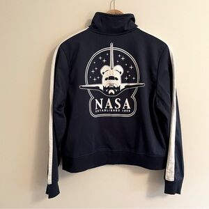 NASA graphic navy and white zip front track jacket junior size M unisex EUC!